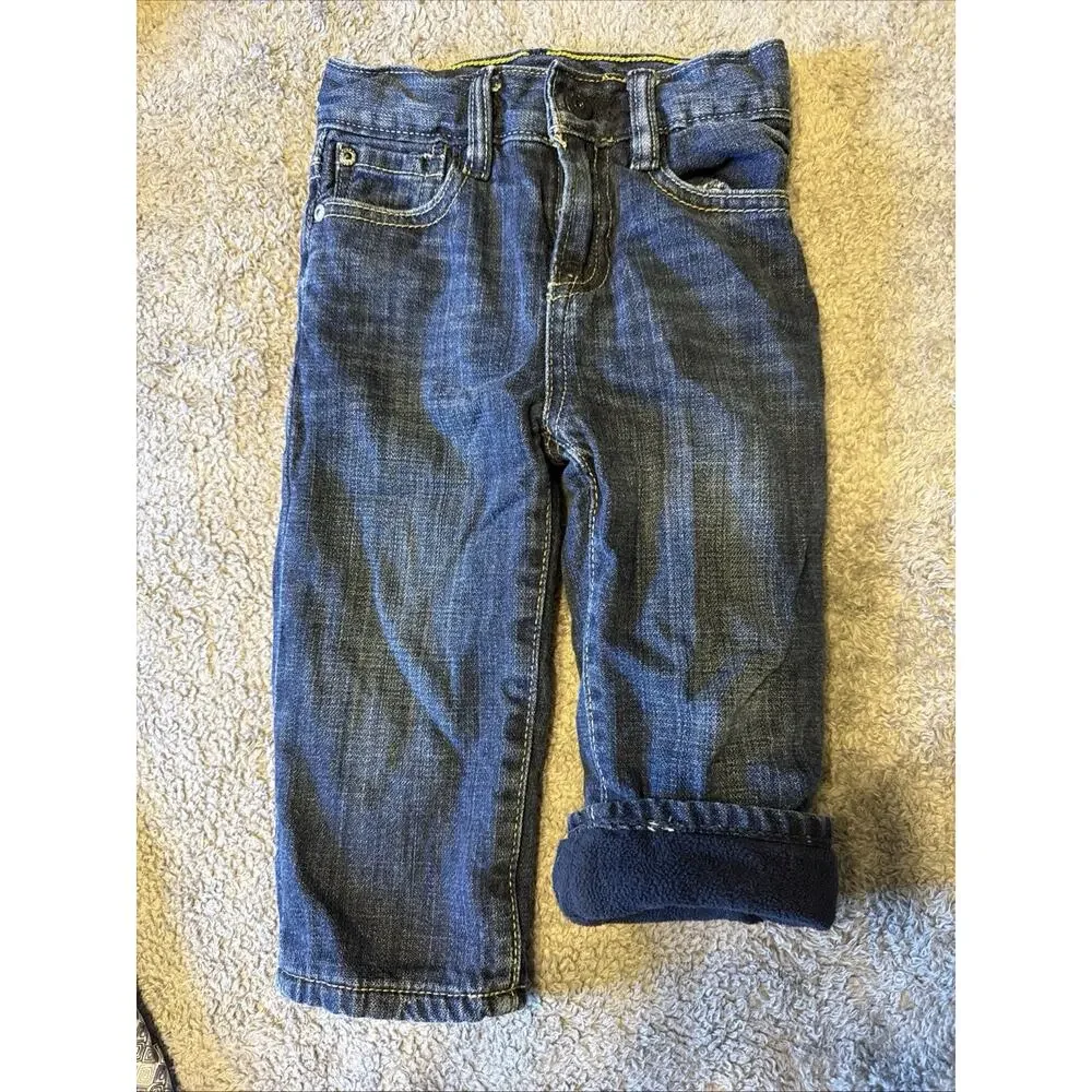 Baby Gap 1969 Fleece Lined Jeans 12-18M Loose Fit Blue Denim Warm Winter Toddler